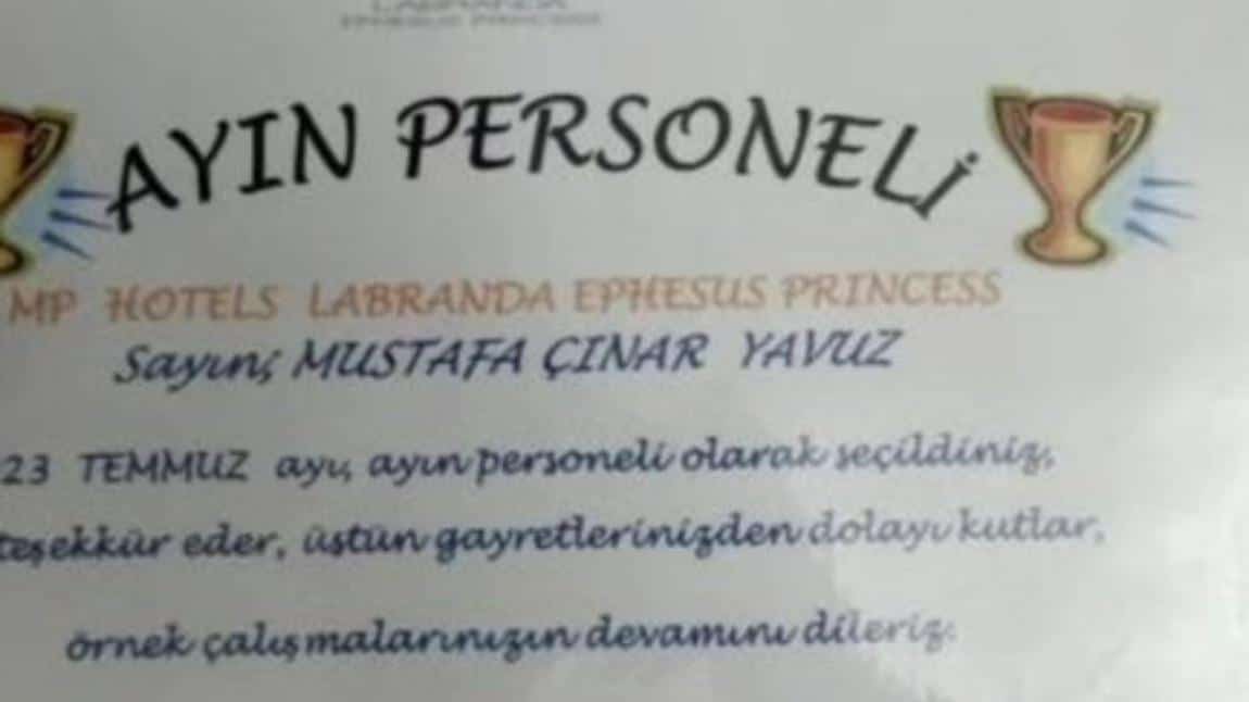 Ayın Personeli Seçilen Öğrencimiz